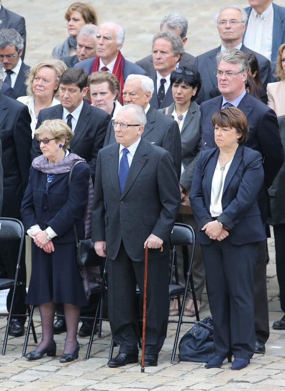Jacques Delors et sa femme Marie, Martine Aubry - Obsèques de Pierre Mauroy aux Invalides à Paris le 11 juin 2013.