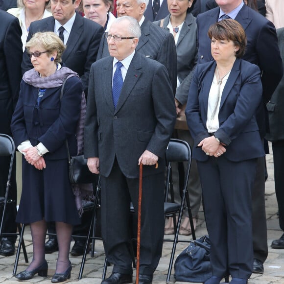 Jacques Delors et sa femme Marie, Martine Aubry - Obsèques de Pierre Mauroy aux Invalides à Paris le 11 juin 2013.