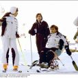 Alex Zanardi fait du ski avec son épouse Daniela et leur fils Nicolo à Asiago, en Italie. Janvier 2004.