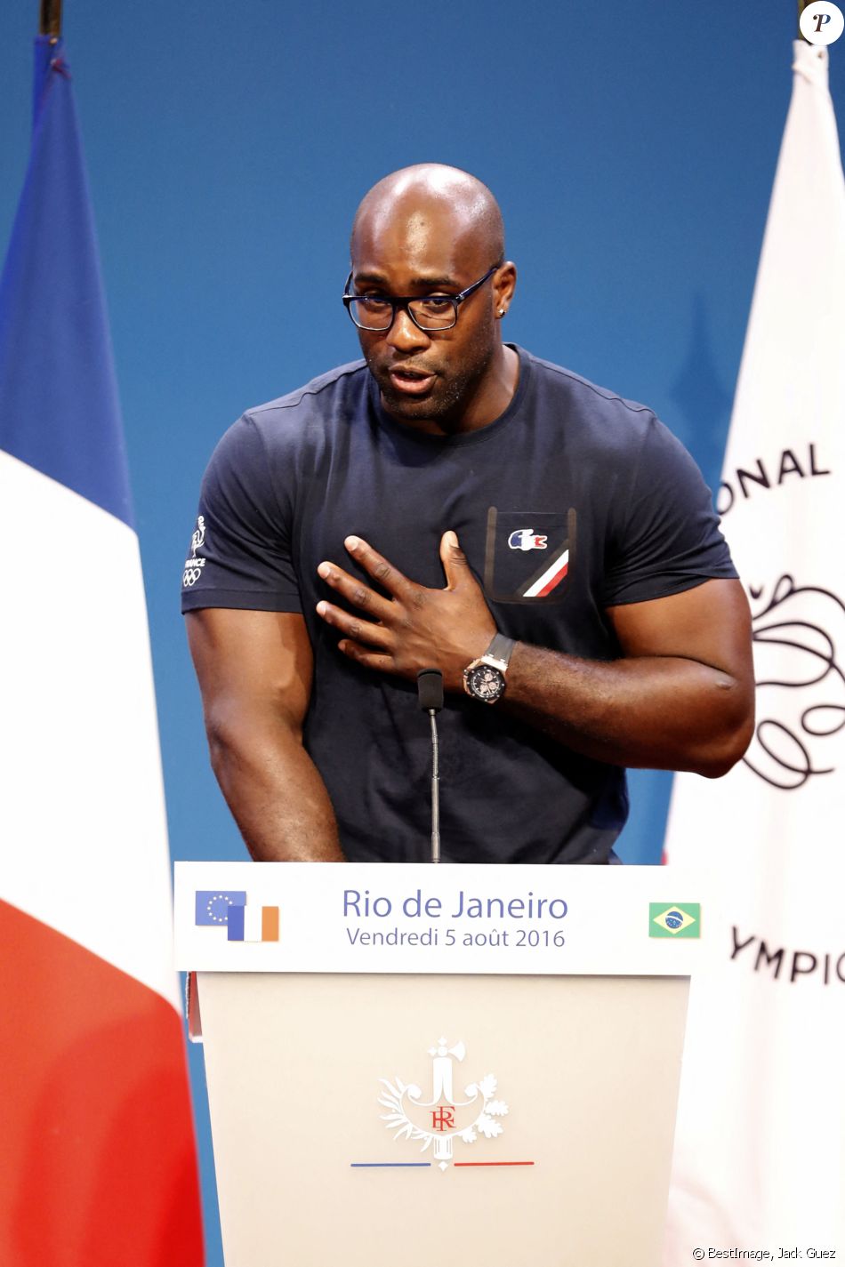 Teddy Riner Le President Francais Preside La Conference De Presse Pour La Candidature De Paris Aux Jo 2024 Lors Des Jeux Olympiques De Rio De Janeiro Le 5 Aou Purepeople