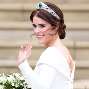 La princesse Eugenie d'York - Sorties après la cérémonie de mariage de la princesse Eugenie d'York et Jack Brooksbank en la chapelle Saint-George au château de Windsor le 12 octobre 2018.