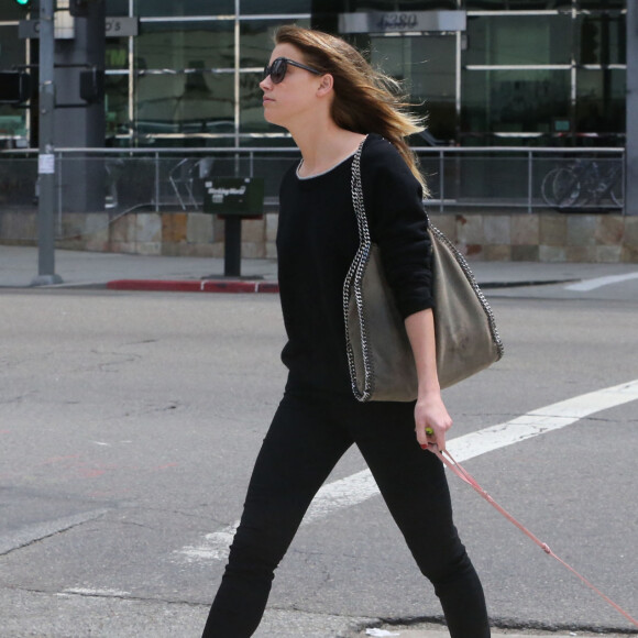 L'actrice Amber Heard avec son chien à Los Angeles, le 30 avril 2013.
