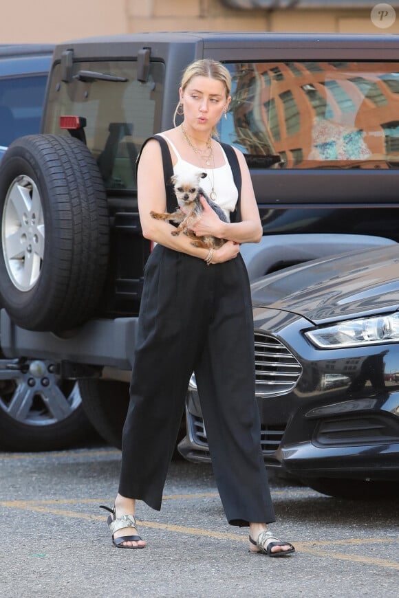 Exclusif - Amber Heard est allée faire du shopping avec son chien dans le quartier de Downtown à Los Angeles, le 21 septembre 2019