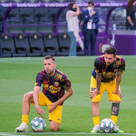 Jordi Alba, Leo Messi et Antoine Griezmann lors du match Real Valladolid - FC Barcelone. Le 11 juillet 2020.