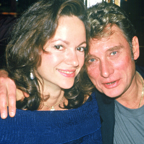 Gisèle Galante et Johnny Hallyday au "Fouquet's" après la cérémonie des Victoires de la Musique en 1987.