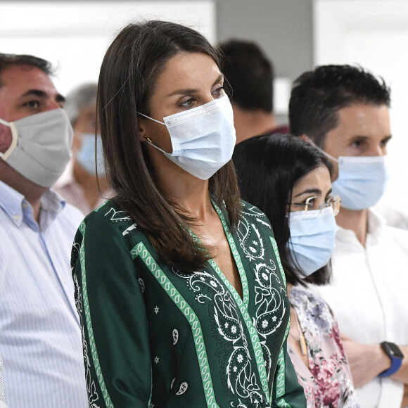 Le roi Felipe VI et la reine Letizia d'Espagne ont visité le 27 juillet 2020 la société technologique das-Nano à Tajonar, en Navarre, dans le cadre de leur tournée nationale des régions pour le déconfinement.