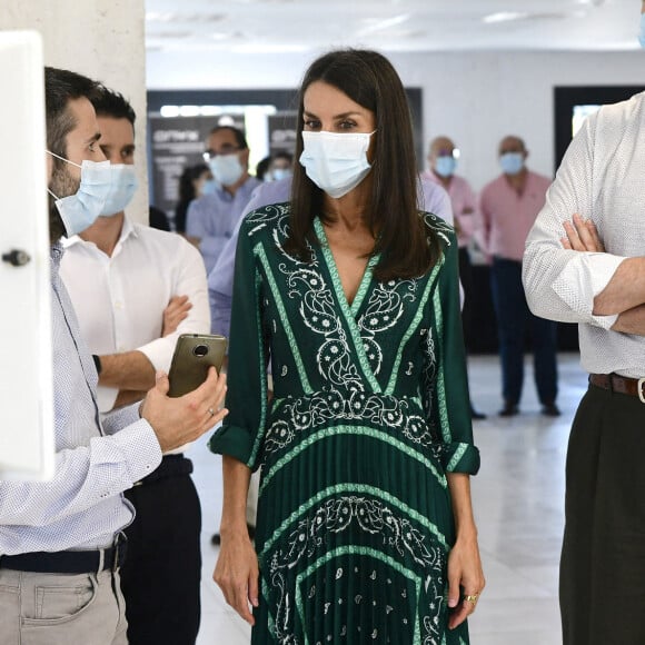 Le roi Felipe VI et la reine Letizia d'Espagne ont visité le 27 juillet 2020 la société technologique das-Nano à Tajonar, en Navarre, dans le cadre de leur tournée nationale des régions pour le déconfinement.