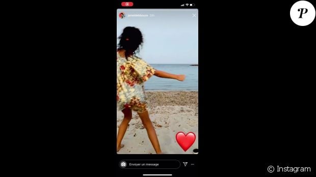 Lila (8 ans), la fille de Jamel Debbouze et Mélissa Theuriau, danse sur &quot;Savage&quot; de Megan Thee Stallion à la plage le 26 juillet 2020.