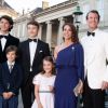 Le prince Joachim de Danemark, la princesse Marie de Danemark, le prince Nikolai de Danemark, le prince Felix de Danemark, le prince Henrik de Danemark, la princesse Athena de Danemark - Célébration du 50ème anniversaire du prince J. de Danemark, dîner organisé par la reine M.II de Danemark au chateau Amalienborg, Copenhague, le 7 juin 2019.