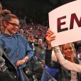 Brigitte Macron et ses filles Tiphaine Auzière (avocate) et Laurence Auzière Jourdan (cardiologue) - La famille, les amis et soutiens d'Emmanuel Macron dans les tribunes lors du grand meeting d'Emmanuel Macron à l'AccorHotels Arena à Paris, le lundi 17 avril 2017. © Dominique Jacovides - Sébastien Valiela / Bestimage