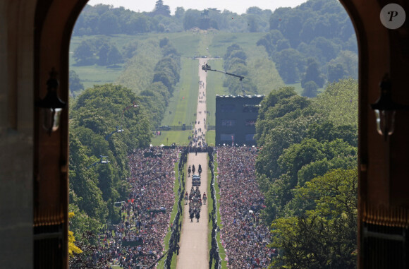 Le prince Harry, duc de Sussex, et Meghan Markle, duchesse de Sussex, lors de leur mariage au château de Windsor, Royaume Uni, le 19 mai 2018.