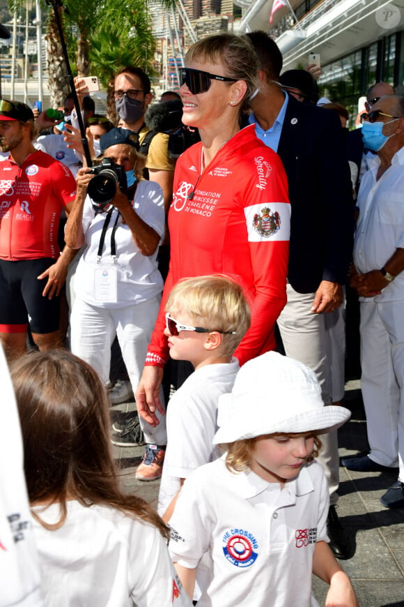 La famille princière de Monaco à l'arrivée de la 3ème édition de la course "The Crossing : Calvi-Monaco Water Bike Challenge". Monaco, le 13 septembre 2020. © Bruno Bebert/Bestimage