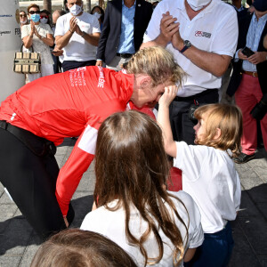 La princesse Charlène de Monaco, le prince Albert II de Monaco, le prince Jacques de Monaco et la princesse Gabriella de Monaco - La famille princière de Monaco à l'arrivée de la 3ème édition de la course "The Crossing : Calvi-Monaco Water Bike Challenge". Monaco, le 13 septembre 2020. © Bruno Bebert/Bestimage