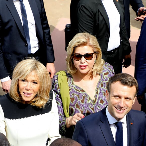 Alassane Ouattara, président de la République de Côte d'Ivoire, Dominique Ouattara, Première dame, Emmanuel Macron, président de la République française, Brigitte Macron, Première dame - Déplacement en Côte d'Ivoire - Arrivées à l'aéroport de Bouaké, le 22 décembre 2019. © Dominique Jacovides / Bestimage 