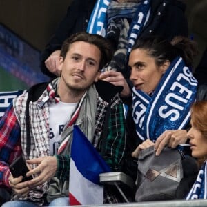 Alessandra Sublet et un ami, Maëva Coucke (Miss France 2018) - People assistent au match des éliminatoires de l'Euro 2020 entre la France et l'Islande au Stade de France à Saint-Denis. La france a remporté le match sur le score de 4-0.