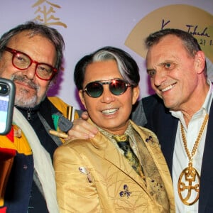Oliviero Toscani, Kenzo Takada et Jean-Charles de Castelbajac pendant la soirée "Kenzo Takada's Birthday Night" pour fêter les 80 ans de Kenzo Takada au Pavillon Ledoyen à Paris, France, le 28 février 2019. © Philippe Baldini/Bestimage