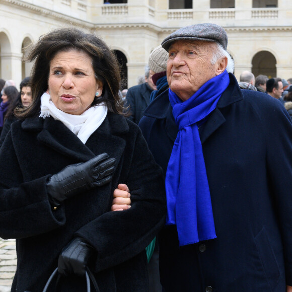 Anne Sinclair et Pierre Nora - Le président de la République française Emmanuel Macron durant la cérémonie d'hommage national au fondateur, directeur et éditorialiste du Nouvel Observateur Jean Daniel aux Invalides à Paris, France © Jacques Witt / Pool / Bestimage 