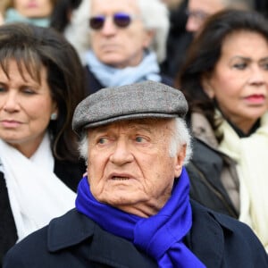 Anne Sinclair et Pierre Nora - Le président de la République française Emmanuel Macron durant la cérémonie d'hommage national au fondateur, directeur et éditorialiste du Nouvel Observateur Jean Daniel aux Invalides à Paris, France, le 28 février 2020. © Jacques Witt / Pool / Bestimage 