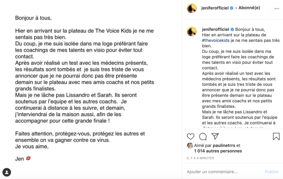 Jenifer, coach de "The Voice Kids" (TF1), évoque un incident lors du tournage.