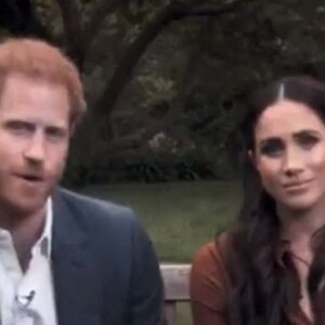 Le prince Harry, duc de Sussex, et Meghan Markle, duchesse de Sussex en pleine interview pour TIME 100 television ABC, le 23 septembre 2020