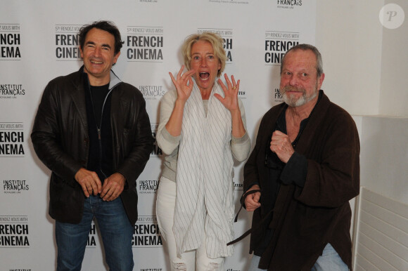 Albert Dupontel, Emma Thompson et Terry Gilliam à l'avant-première du film "9 mois ferme" lors de l'événement "Rendez-Vous With French Cinema" au Cine Lumiere à Londres, le 28 avril 2014.