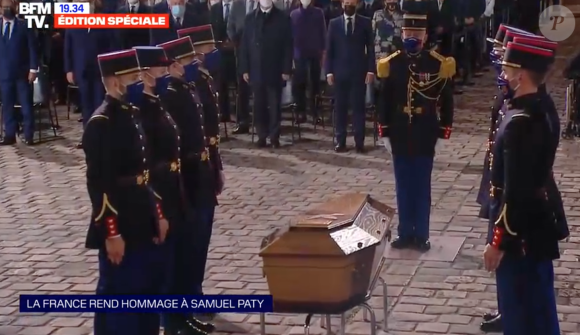 L'hommage national à Samuel Paty le 21 octobre 2020 dans la Cour d'honneur de la Sorbonne à Paris.