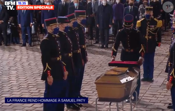 L'hommage national à Samuel Paty le 21 octobre 2020 dans la Cour d'honneur de la Sorbonne à Paris.