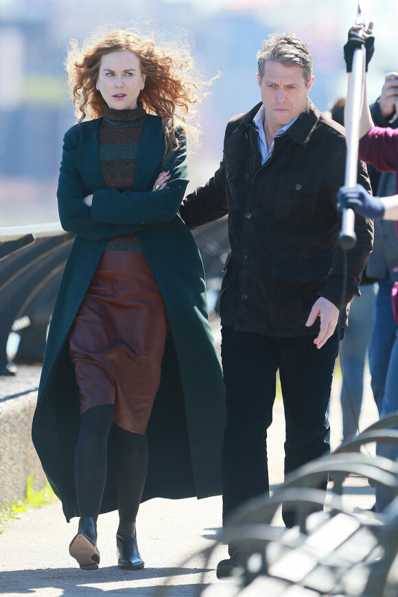 Nicole Kidman et Hugh Grant sur le tournage de la série "The Undoing" dans le quartier de Upper East Side Manhattan à New York, le 16 avril 2019