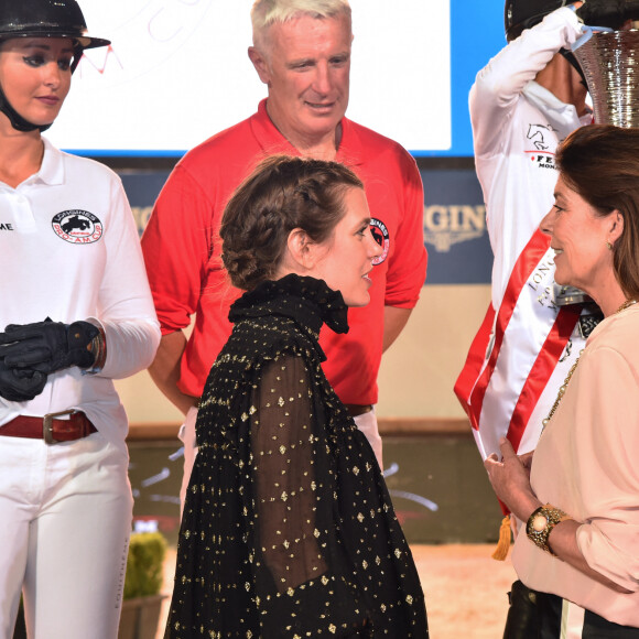 La princesse Caroline de Hanovre et sa fille Charlotte Casiraghi enceinte durant la remise des prix du Longines Pro Am Cup Monaco lors de la 13ème édition du Jumping International de Monte Carlo qui se déroule sur le Quai Albert 1er du Port Hercule à Monaco le 29 juin 2018. Le Jumping International de Monte Carlo fait partie d'une des étapes du Longines Global Champions Tour. Il se déroule jusqu'au 30 juin. C'est l'équipe de la fédération équestre de la Principauté de Monaco qui est arrivée première, suivi de l'équipe Equitheme et Monaco Aces. © Bruno Bebert/Bestimage