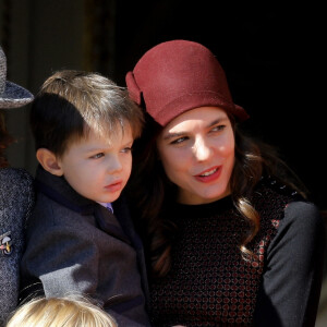 La princesse Caroline de Hanovre, Charlotte Casiraghi, son fils Raphaël Elmaleh, Sacha Casiraghi - La famille princière de Monaco au balcon du palais lors de la fête nationale monégasque, à Monaco, le 19 novembre 2017. © Dominique Jacovides/Bestimage 