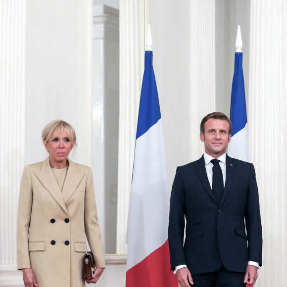 Le président Emmanuel Macron et le président de la Lettonie Egils Levits lors d'une conférence de presse conjointe au château de Riga, Lettonie après la cérémonie d'accueil le 29 septembre 2020. © Stéphane Lemouton / Bestimage 