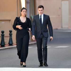 Louis Ducruet et sa femme Marie - Obsèques de la baronne Elizabeth-Ann de Massy (Elisabeth Anne), cousine du prince Albert II en la cathédrale Notre-Dame-Immaculée de Monaco le 17 juin 2020 © Bruno Bebert / Bestimage