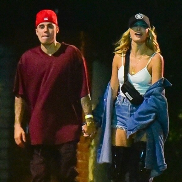 Justin Bieber et sa femme Hailey Baldwin Bieber - Exclusif - Les célébrités arrivent et quittent la soirée privée organisée dans une magnifique demeure du quartier de Beverly Hills à Los Angeles, le 19 octobre 1919 