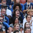 Isabelle Griezmann (mère d'Antoine Griezmann), Alain Griezmann (père d'Antoine Griezmann), Maud Griezmann (soeur d'Antoine Griezmann), Wilfried Mbappé (père de Kylian Mbappé) et Ethan Mbappé (frère de Kylian Mbappé) - Célébrités dans les tribunes lors du match de coupe du monde opposant la France au Danemark au stade Loujniki à Moscou, Russia, le 26 juin 2018. Le match s'est terminé par un match nul 0-0. © Cyril Moreau/Bestimage   Celebs attending the 2018 FIFA World Cup Russia Group C match between Denmark and France at the Luzhniki Stadium Moscow in Moscow, Russia on June, 26, 2018. The match ended in a 0-0 draw.