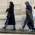 Exclusif - Eric Cantona, sa femme Rachida Brakni et leurs enfants Emir et Selma se rendent à l'Elysée pour assister à la projection privée de leur série télévisée "Le voyageur" à Paris le 28 février 2020.