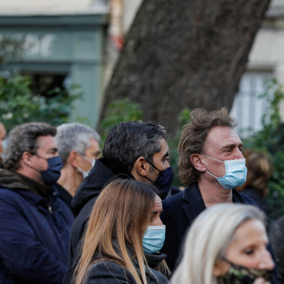 Jean-Paul Rouve, Ary Abittan - Obsèques du producteur Cyril Colbeau-Justin en la basilique Saint-Clotilde , Paris 7 ème pendant l'épidémie de Coronavirus Covid-19 le 12 novembre 2020. © Agence / Bestimage