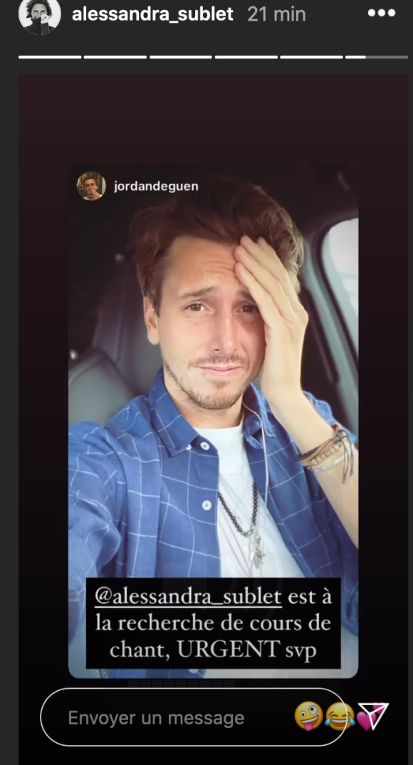 Jordan Deguen réagit aux stories de sa compagne Alessandra Sublet - Instagram, 16 novembre 2020