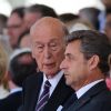 Valery Giscard d'Estaing, Nicolas Sarkozy - Cérémonie de commémoration du 70ème anniversaire du débarquement sur la plage Sword Beach à Ouistreham. Le 6 juin 2014.