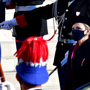 La princesse Charlène de Monaco - Arrivées à la messe d'action de grace avec Te Deum à la cathédrale de Monaco à l'occasion de la Fête Nationale 2020 de la principauté de Monaco le 19 novembre 2020. © Bruno Bebert / Bestimage