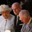 La reine Elisabeth II d'Angleterre, le prince Philip, duc d'Edimbourg, le prince Charles, prince de Galles - Cérémonie de mariage de la princesse Eugenie d'York et Jack Brooksbank en la chapelle Saint-George au château de Windsor le 12 octobre 2018.