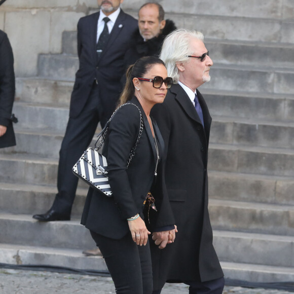 Patrick Sébastien et sa femme Nathalie (dite Nana) - Arrivées en l'église Saint-Sulpice pour les obsèques de l'ancien président de la République Jacques Chirac à Paris. Un service solennel sera présidé par le président de la République. Le 30 septembre 2019 © Dominique Jacovides / Bestimage