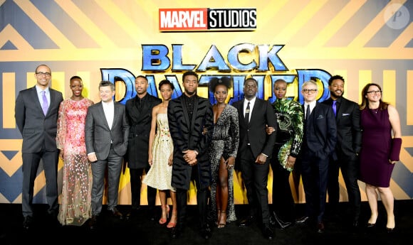 Le cast du film Black Panther lors de l'avant-première du film à Londres.
