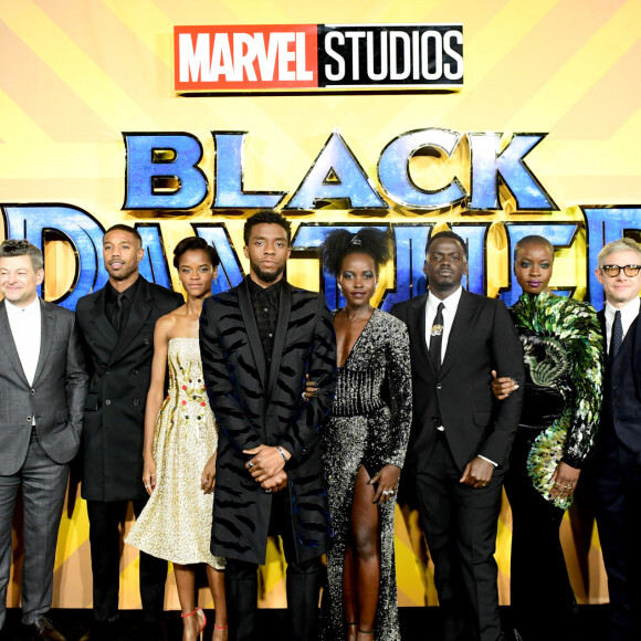 Le cast du film Black Panther lors de l'avant-première du film à Londres.