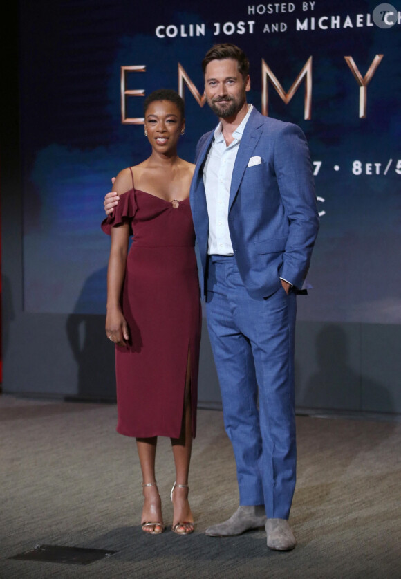 Samira Wiley, Ryan Eggold lors de la soirée de présentation des nommés pour la 70ème cérémonie des Emmy Awards au Wolfe Theatre Saban Media Center à Los Angeles, le 12 juillet 2018.