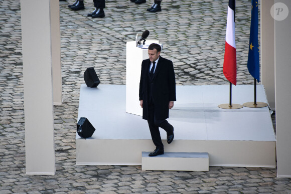 Emmanuel Macron ( président de la Republique ) lors de l'hommage national rendu à Daniel Cordier aux Invalides à Paris le 26 novembre 2020. © Federico Pestallini / Panoramic / Bestimage