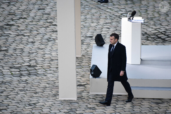 Emmanuel Macron ( président de la Republique ) lors de l'hommage national rendu à Daniel Cordier aux Invalides à Paris le 26 novembre 2020. © Federico Pestallini / Panoramic / Bestimage 