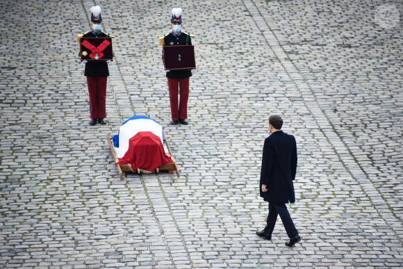 Emmanuel Macron ( président de la Republique ) lors de l'hommage national rendu à Daniel Cordier aux Invalides à Paris le 26 novembre 2020. © Federico Pestallini / Panoramic / Bestimage 