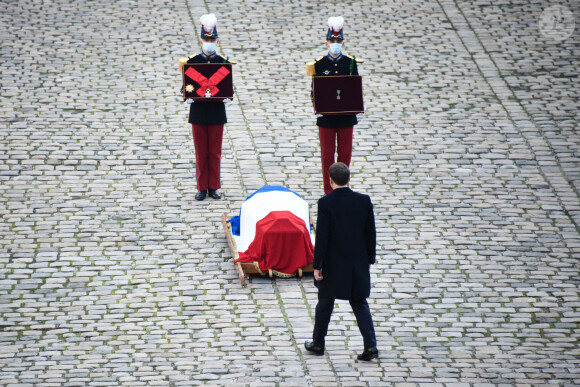 Emmanuel Macron ( président de la Republique ) lors de l'hommage national rendu à Daniel Cordier aux Invalides à Paris le 26 novembre 2020. © Federico Pestallini / Panoramic /
