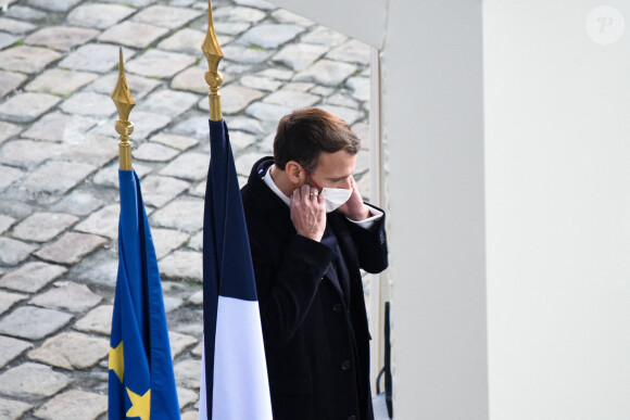 Emmanuel Macron ( président de la Republique ) lors de l'hommage national rendu à Daniel Cordier aux Invalides à Paris le 26 novembre 2020. © Federico Pestallini / Panoramic / Bestimage 