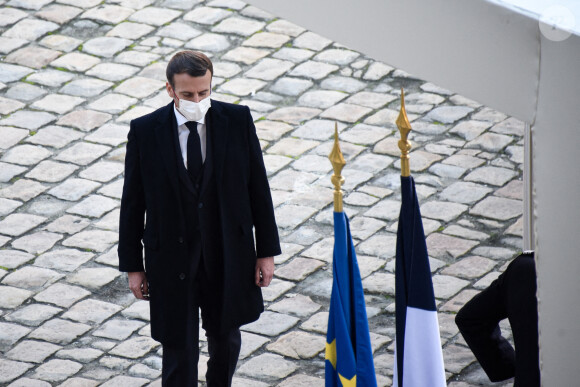 Emmanuel Macron ( président de la Republique ) lors de l'hommage national rendu à Daniel Cordier aux Invalides à Paris le 26 novembre 2020. © Federico Pestallini / Panoramic / Bestimage 